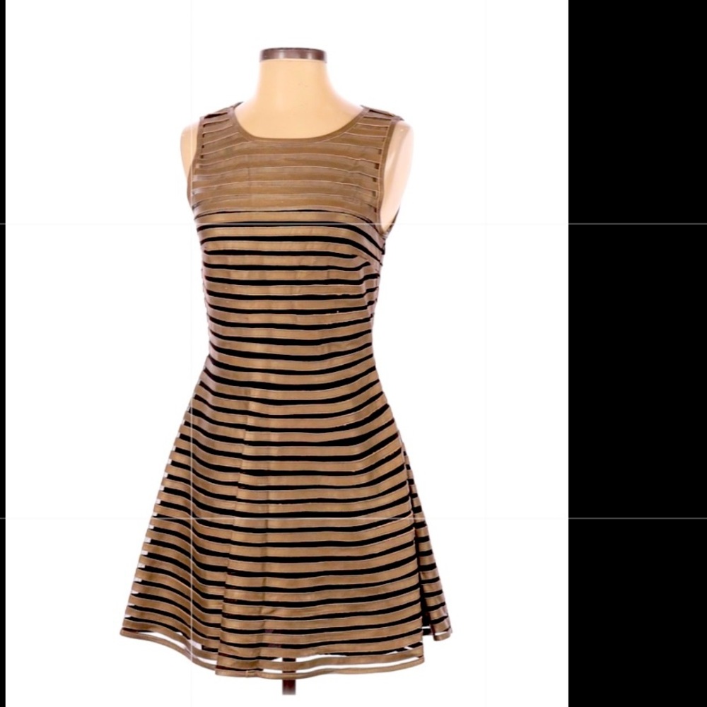 Parker Fit and Flare Black Leather Cocktail Dress